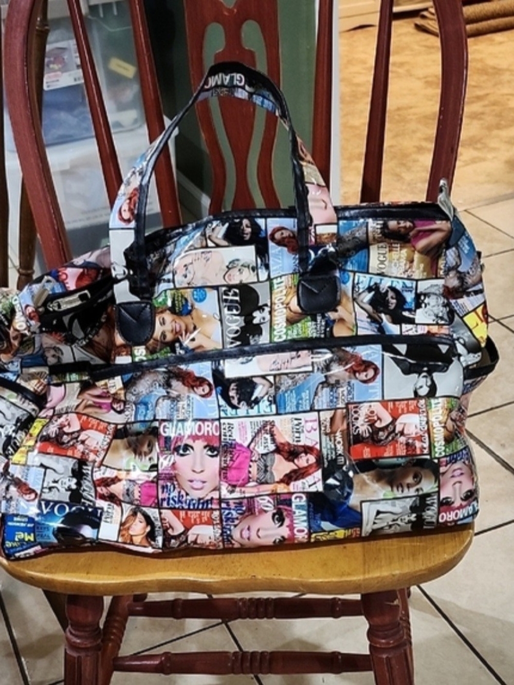 Source Unknown Multicolor Magazine Print Travel Bag